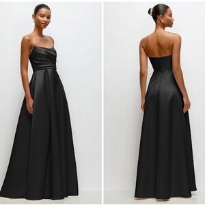 Dessy Collection Strapless Draped Cat-Eye Satin Maxi Dress Size 12